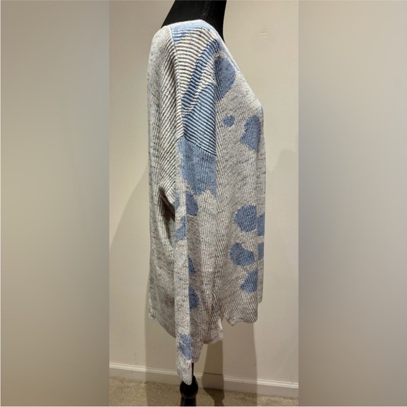 Nic + Zoe Women’s Breezy Leaves Gray Blue Knit Ribbed V Neck Spring Sweater - Picture 7 of 7